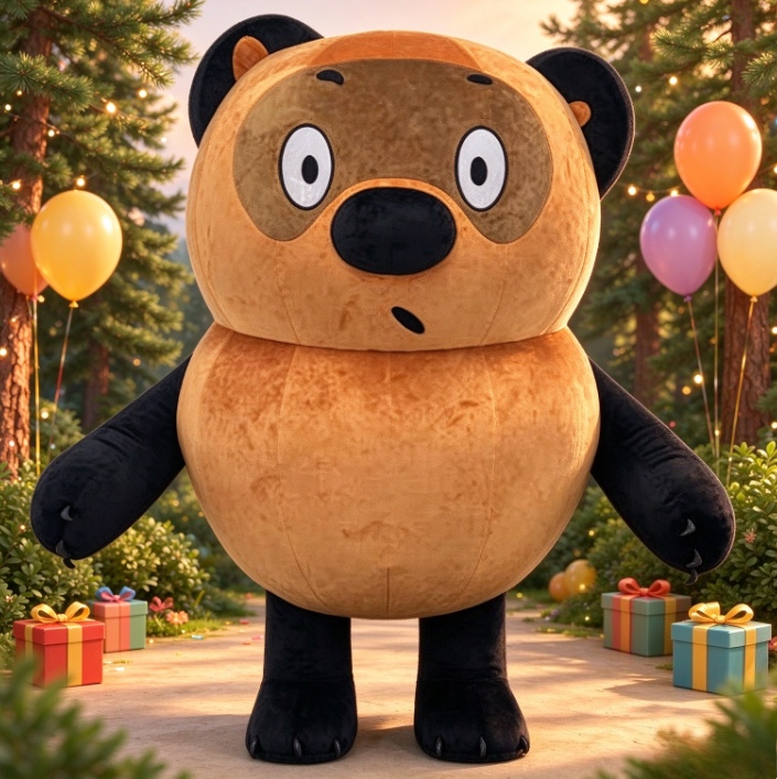 Event Party - Kahverengi Siyah Ayı Şişme Maskot Kostümü,